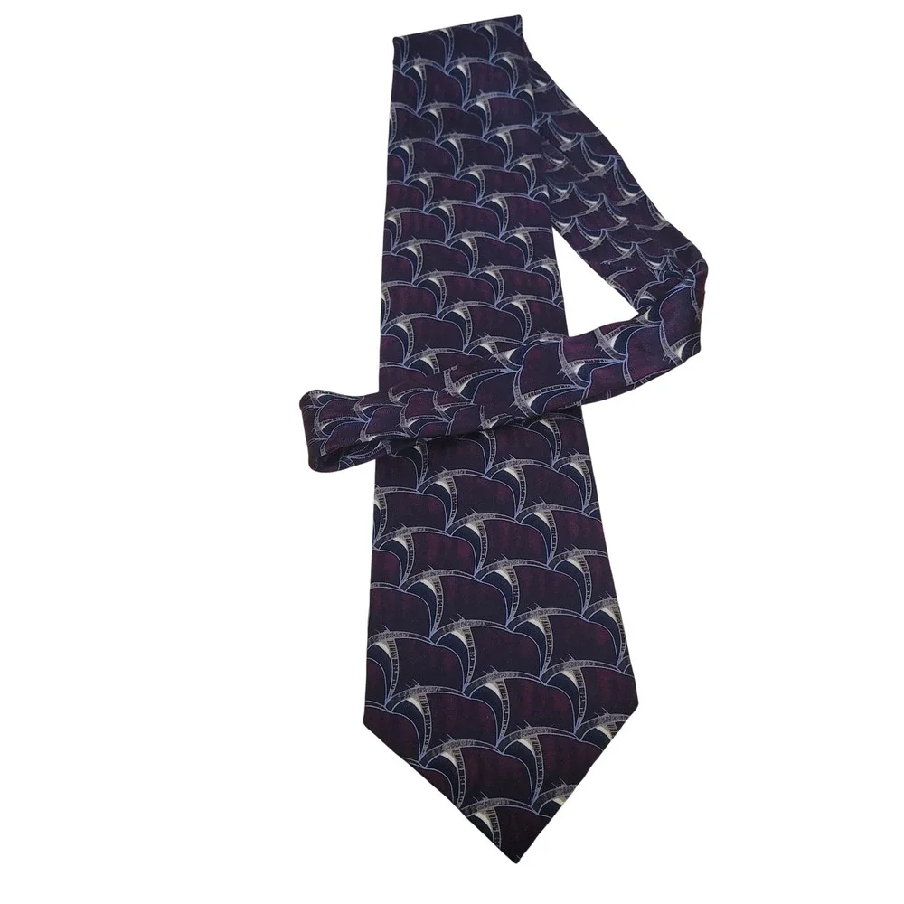JZ Richards Men Burgundy Purple Geometric Fan Silk Necktie Hand Made in USA
